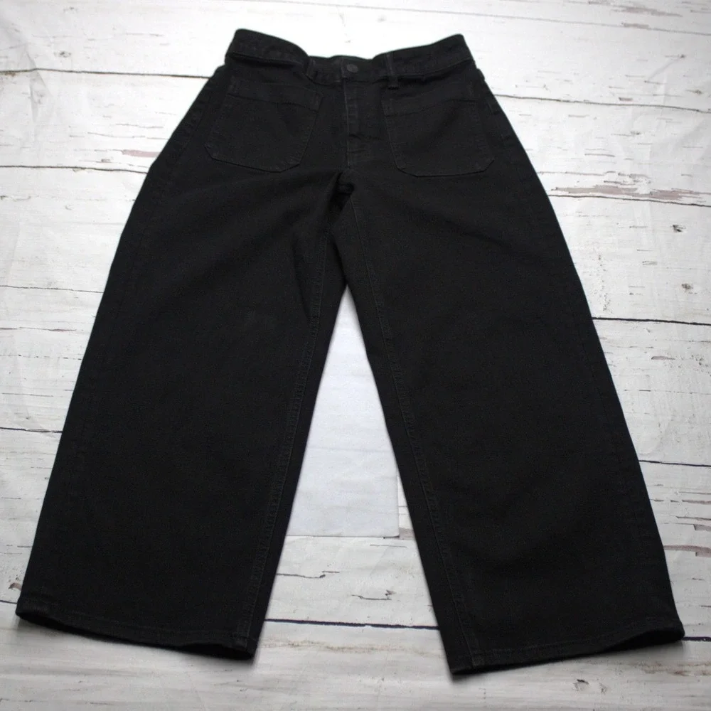 Quince Bella Stretch Wide Leg Jeans Black 27 High Rise Organic Cotton